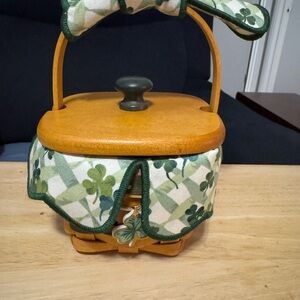 Longaberger Handwoven Basket with Shamrock Fabric